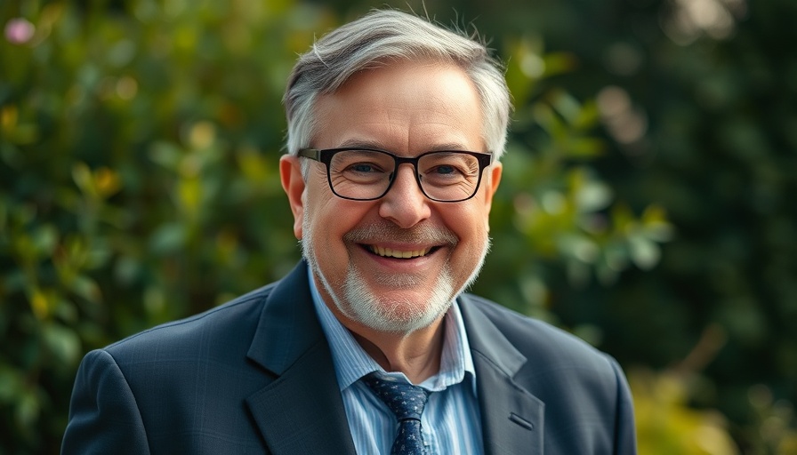 Portrait of a smiling middle-aged man outdoors in a suit, nitinol expert.