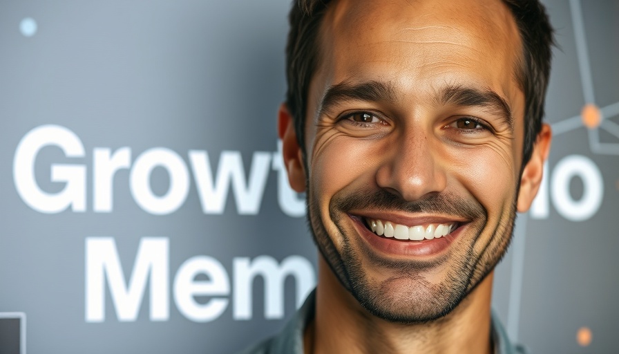 Confident man with digital background and Growth Memo text.