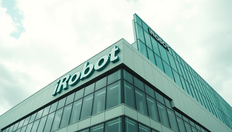 Modern building with iRobot sign under green tint symbolizing company's uncertain future.