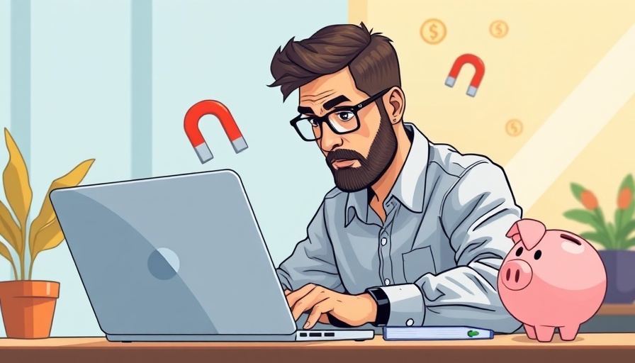 Cartoon man on laptop for demand-side platforms veterinary marketing.