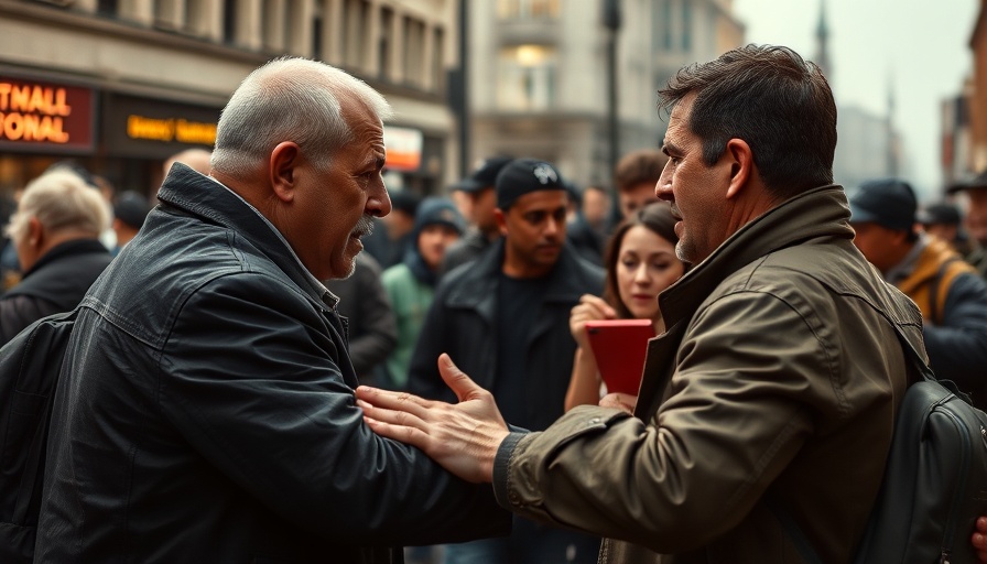 Tense confrontation depicting societal dynamics in urban setting.