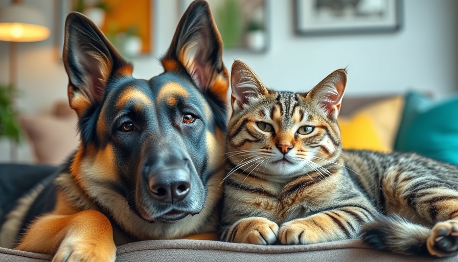 Advances in veterinary oncology depicted with a dog and cat relaxing indoors.