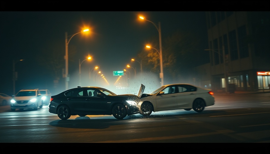 Dramatic car crash at night emphasizing DUI prevention strategies
