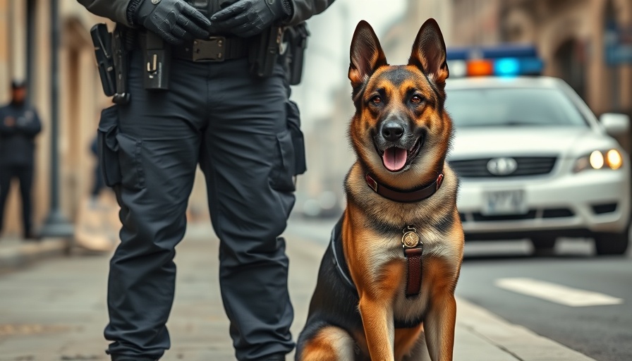 Police dog with officer on road highlighting Dakota's Law benefits.