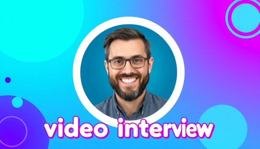 Video interview graphic with professional man on a vibrant background.