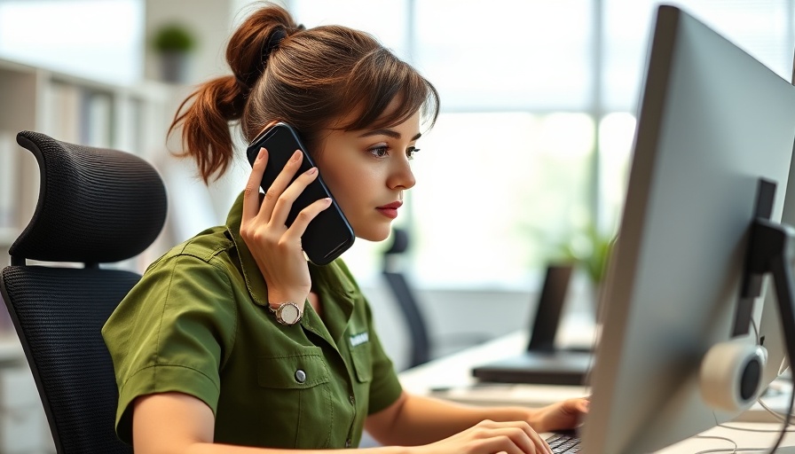Choosing the right PIMS: Woman in office on phone and computer.