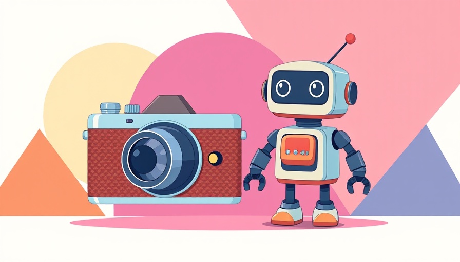 Retro camera and robot illustration in playful graphic design.