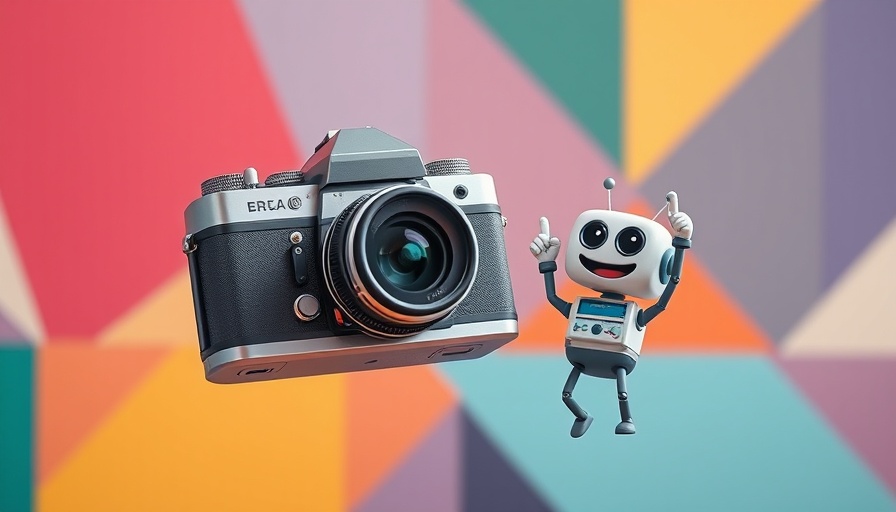 AI image generators for marketers featuring a vintage camera and smiling robot.