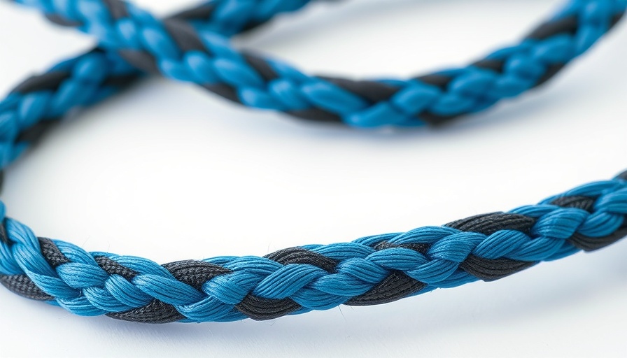 Close-up of Cortland Biomedical braiding technology showcasing intricate blue braid.