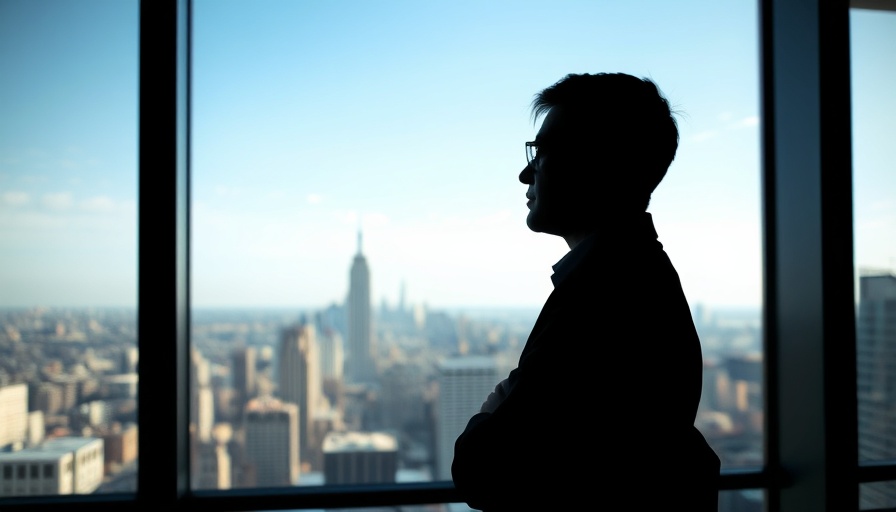 Silhouetted figure pondering company values in a modern office.