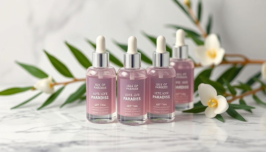 Elegant Isle of Paradise self-tan drops on marble surface.