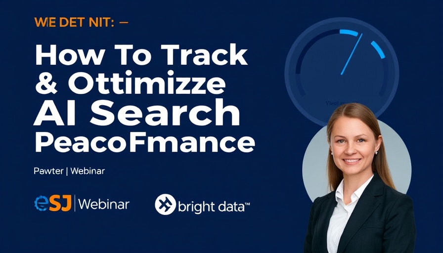 AI Search Performance webinar poster with dark blue theme.
