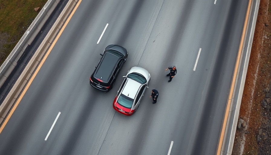 Highway scene with police officers ensuring safety during a pursuit.