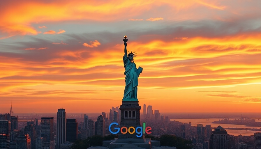AI Overviews in SEO concept with Statue of Liberty and Google logo.