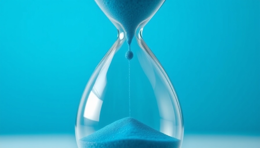 Hourglass with blue sand illustrating time for improving publishers' search visibility.
