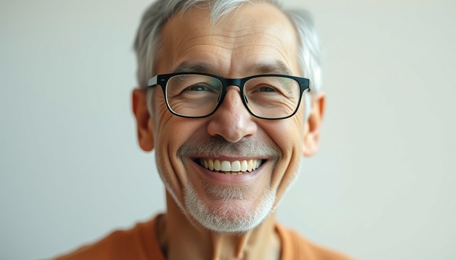 Friendly older man smiling warmly, photorealistic portrait