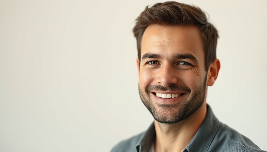 Smiling man representing empathetic leadership in business success.