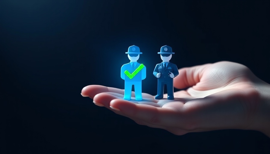 Police recruitment focus with digital icons and hand illustration.