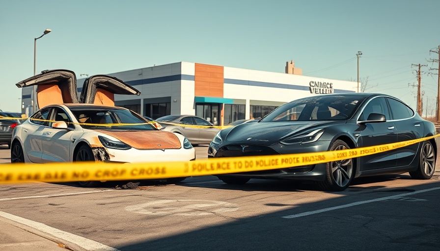 Vandalized Tesla cars under FBI alert in dealership lot.