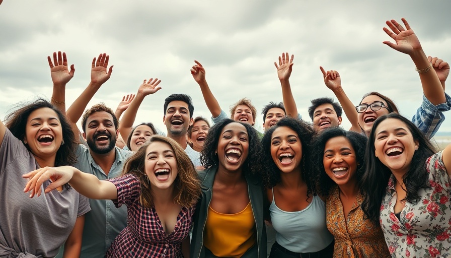 Diverse group community building for MedSpa marketing, joyful moment.