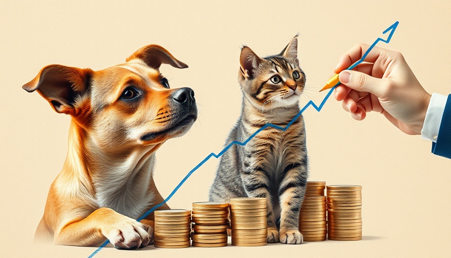 Rising costs of veterinary care represented by graph and pets.