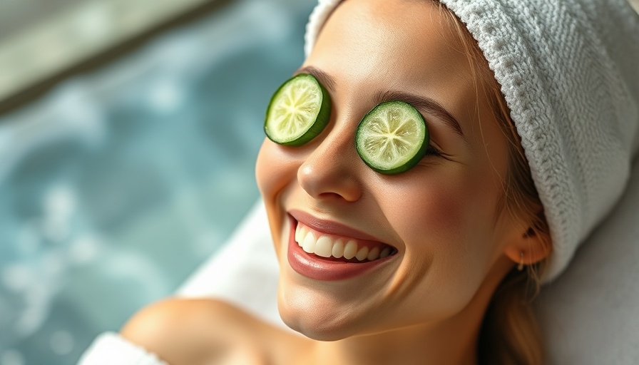 Smiling woman with cucumbers on eyes, perfect for Instagram captions for MedSpas.