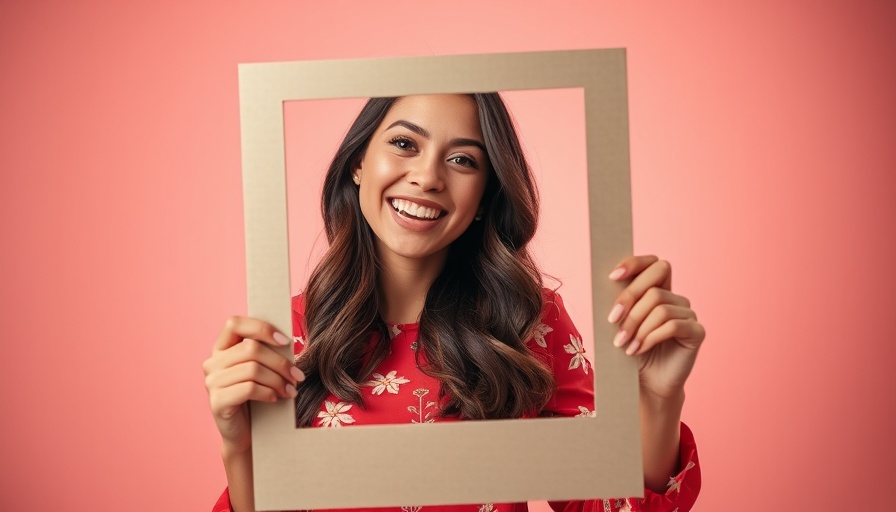 Joyful woman holding Instagram frame, vibrant giveaway idea.