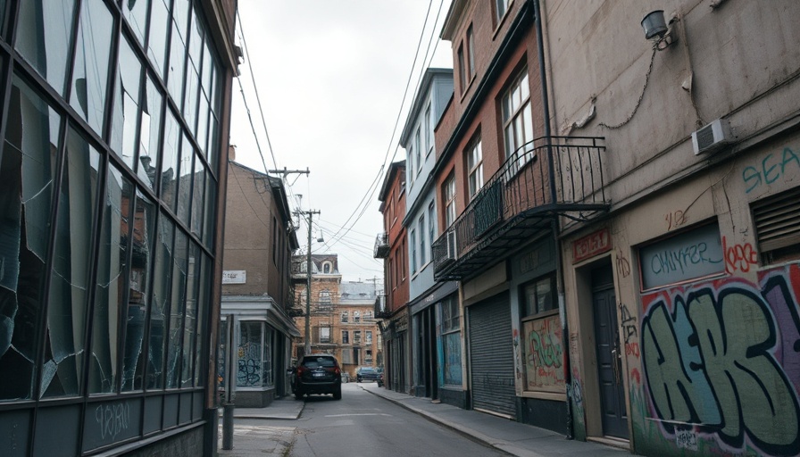 Urban street reflecting challenges in policing and public health.