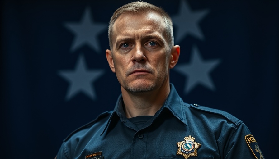 Calif. SWAT officer with solemn expression, honoring fallen hero.