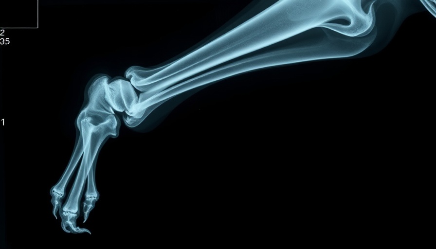 X-ray image for canine limp diagnosis with leg bones visible