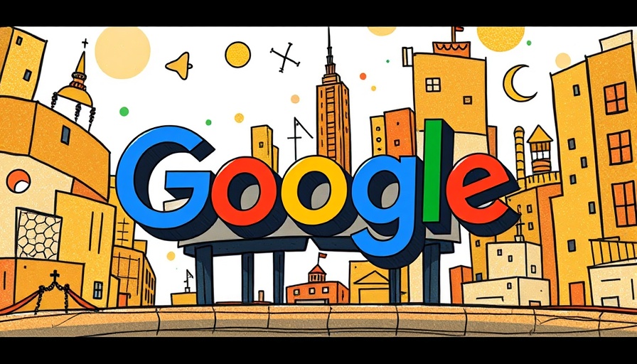 Vibrant Google logo with abstract urban doodles, 15% Unseen Search Queries