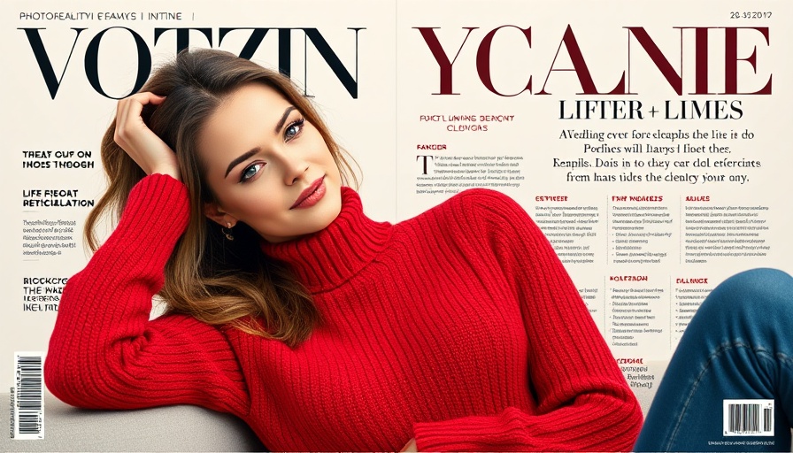 Confident woman on magazine cover, relaxed and stylish in red.