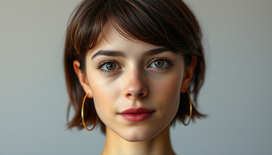Young woman with short hair in gold earrings, warm lighting portrait.