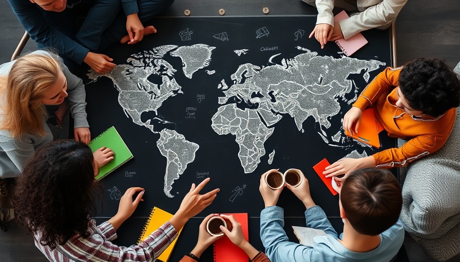 Diverse group discussing future of pet health and nutrition over world map.