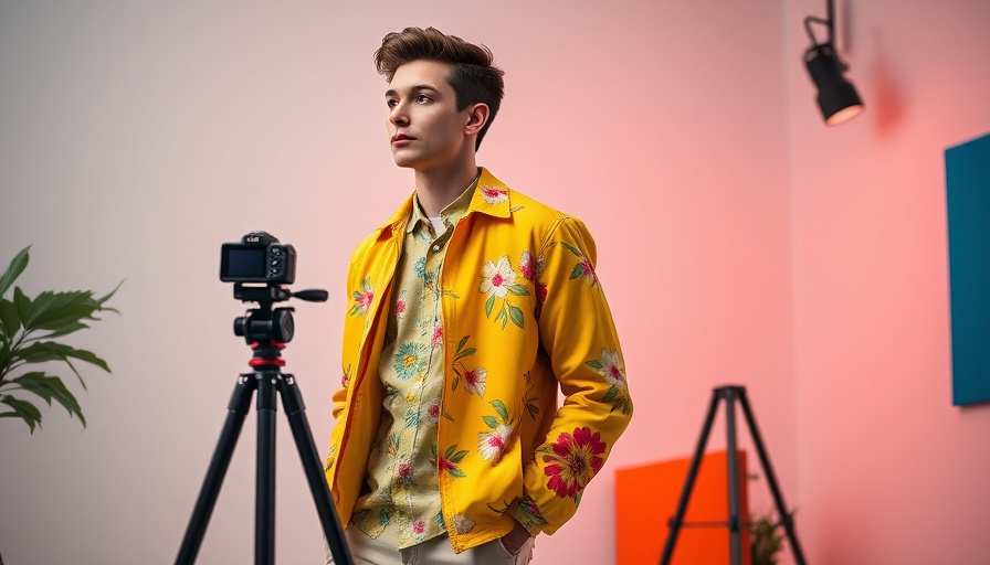 Fashionable man in studio with camera setup for live video marketing in veterinary clinics