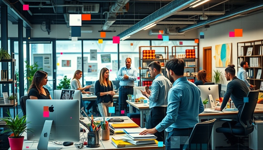 Creative workspace with professionals and digital elements for Qwen 2.5 AI.
