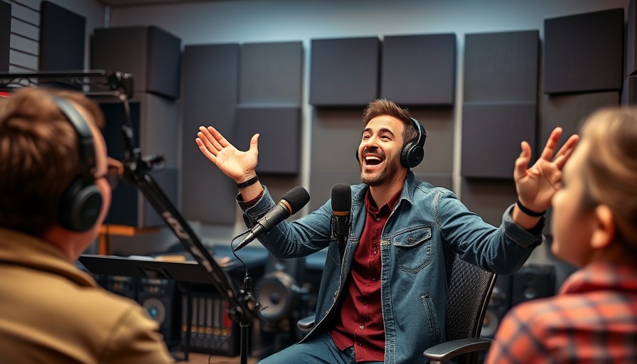 Podcaster using YouTube AI-Powered Hook Generator in a studio