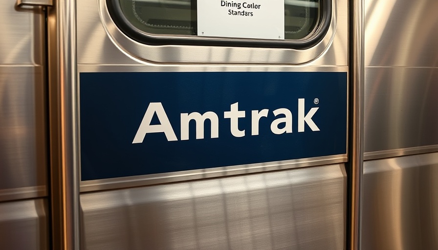 Amtrak dining car door showing branding and details.