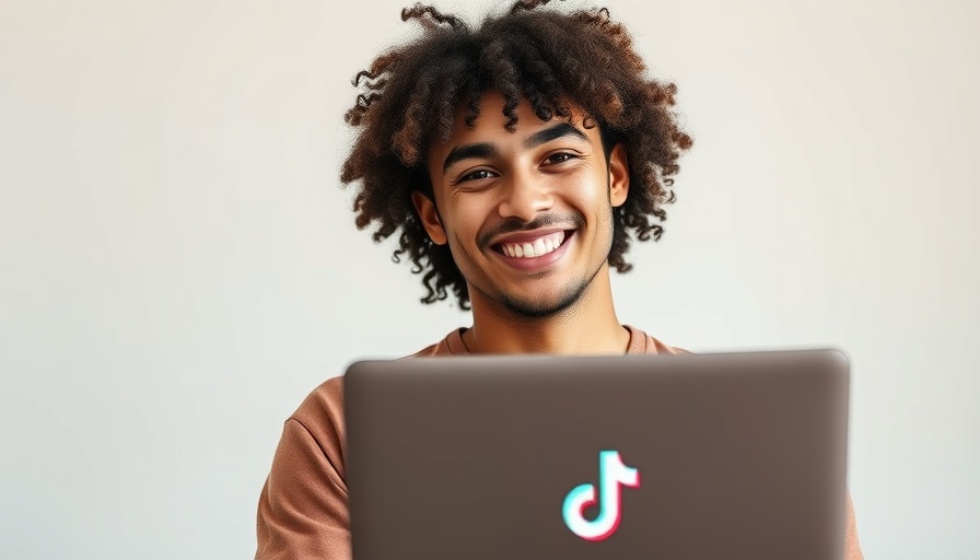 TikTok marketing for MedSpas: smiling man with laptop and TikTok logo.