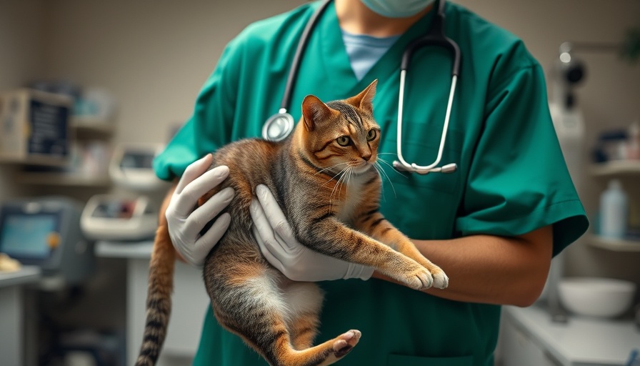 Veterinarian assessing cat for inhaled albuterol treatment in clinic.