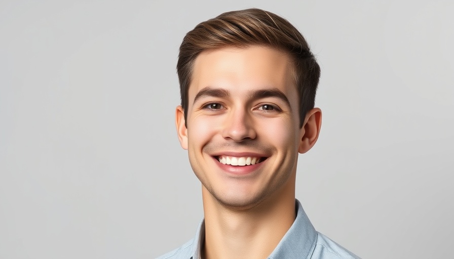 Young man smiling in a professional headshot for brand storytelling in MedSpas.