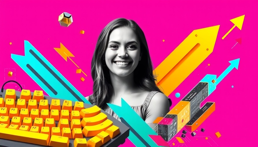 AI Adoption in MedSpa: Colorful collage with smiling woman and keyboards.