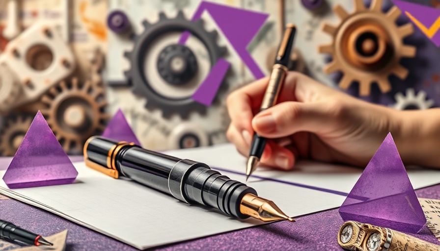 Creative collage with pens and gears for business planning.