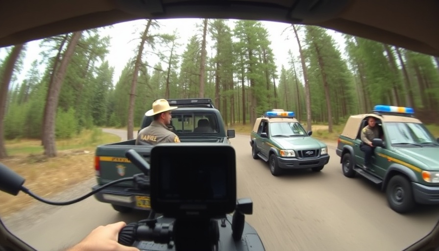 Police shootings scene with park ranger vehicles and officers outdoors.