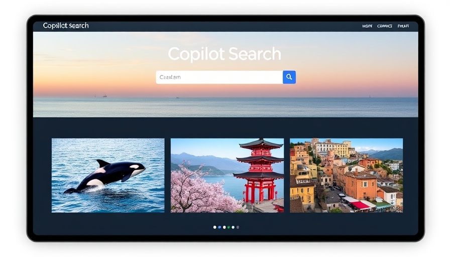 Copilot Search interface with diverse image tiles, modern design.