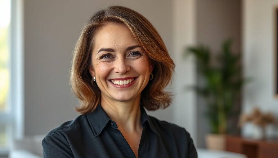 Smiling middle-aged woman portrait with soft lighting.