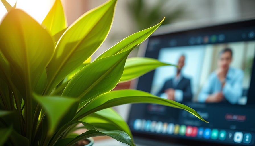 Collaborative hiring MedSpa setup with plant and video call.