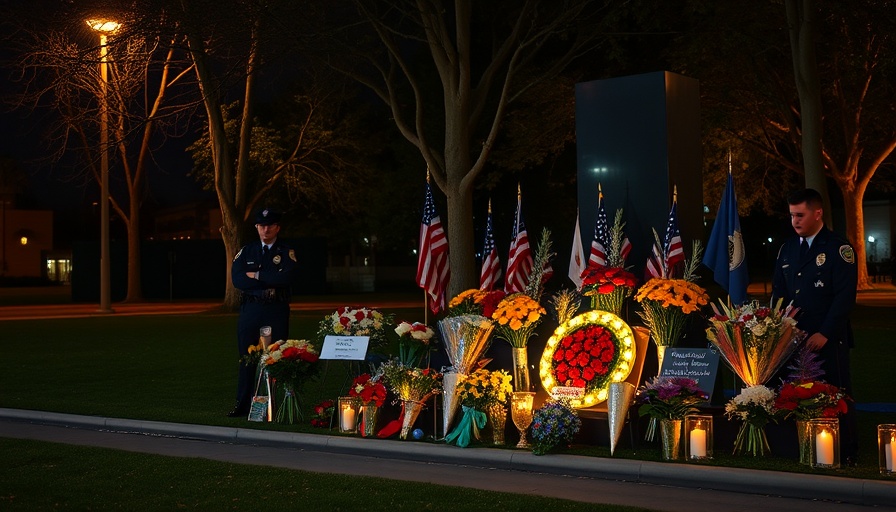 Vigil for fallen law enforcement officers with illuminated tributes.