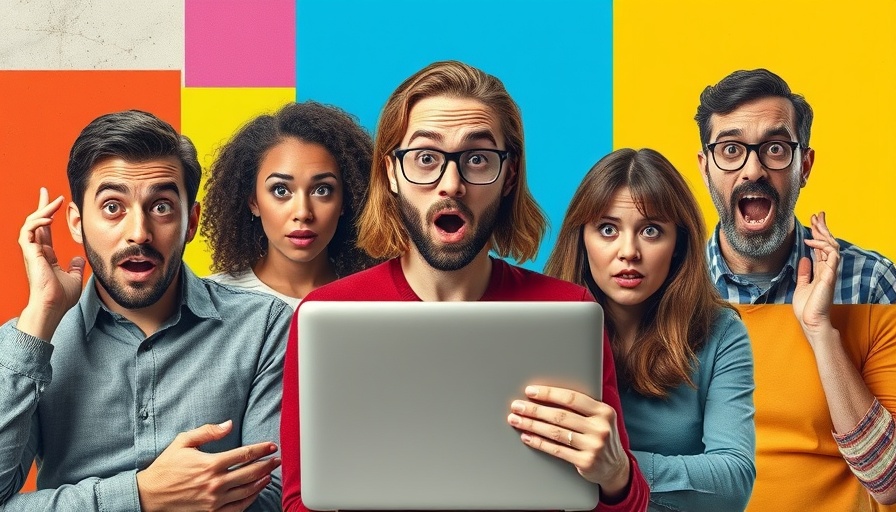 Vibrant collage with surprised people and a laptop, illustrating HubSpot blog traffic loss.