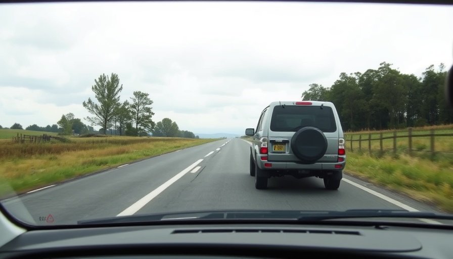 Dashcam view of road with SUV; cracked windshield visible emphasizing police officer safety.